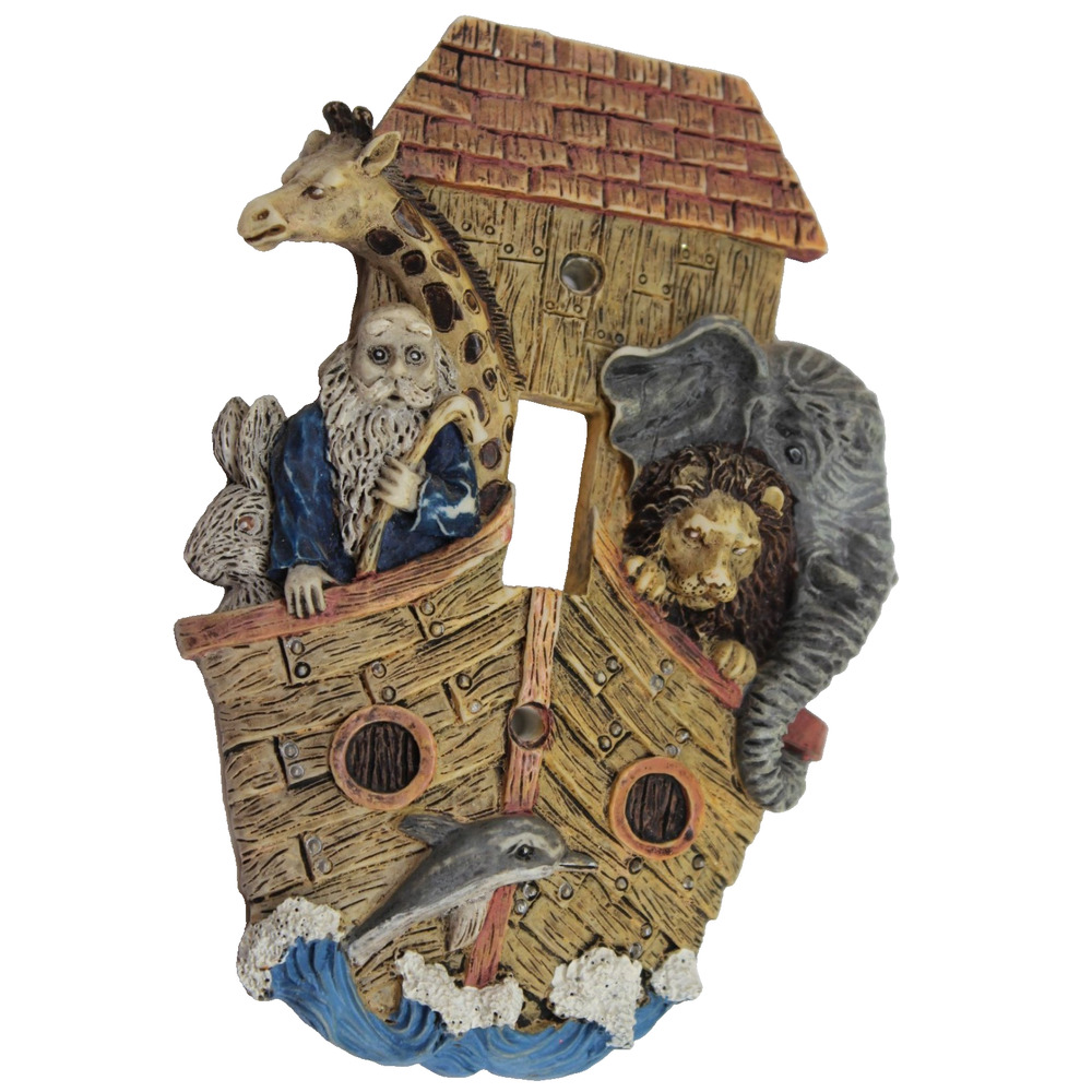 Noah's Ark Light Switch Plate Giraff Elephant Lion Rabbit Dolphin 5.5" X 4"